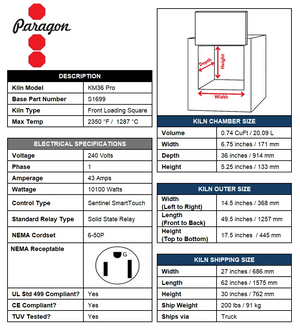 Paragon Pro 36" Depth Ceramic Kiln - Single Barrel