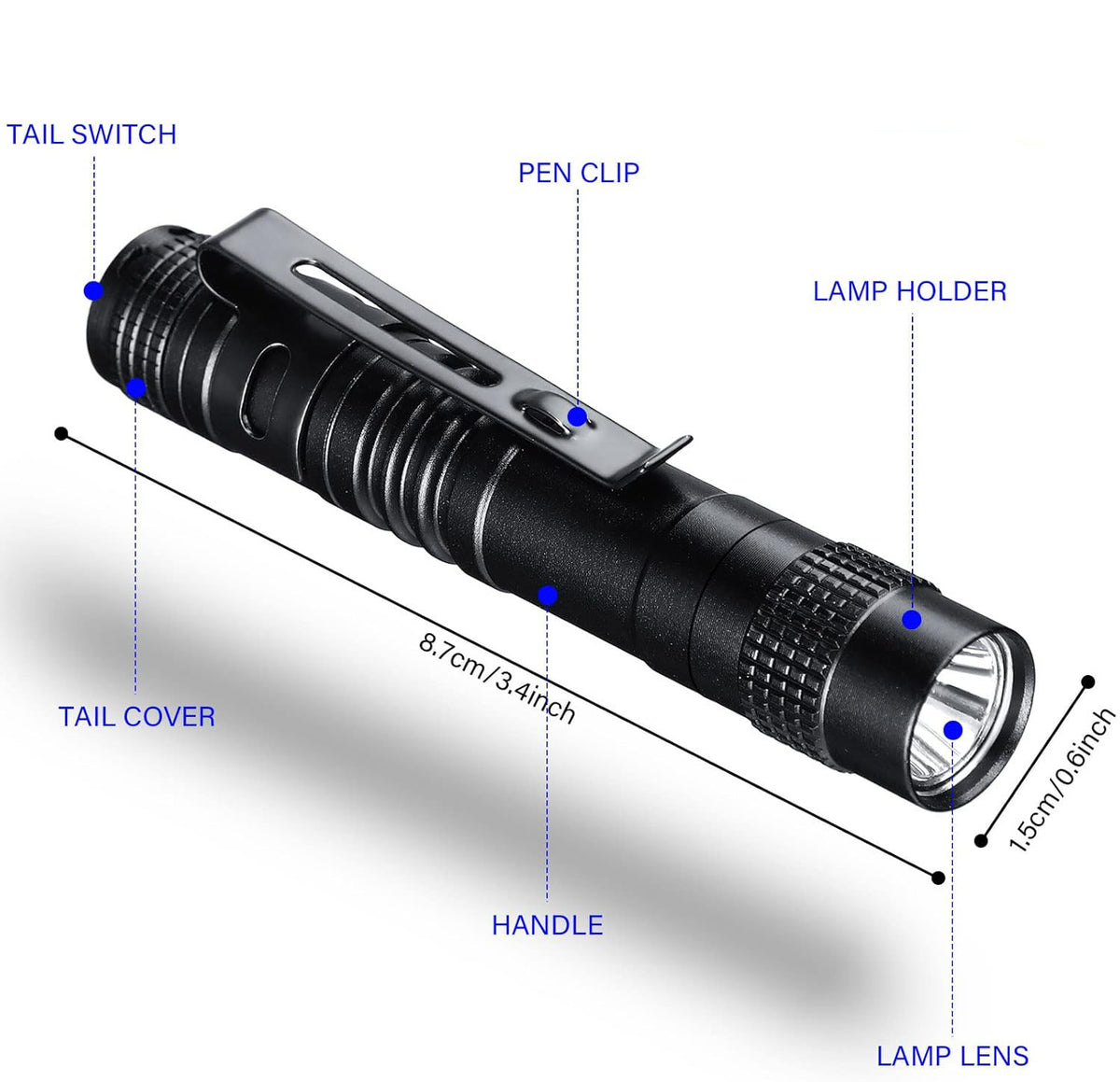 LED Flashlights with Clip 5.24" or 3.4"