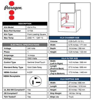 Paragon Pro 14" Depth Ceramic Kiln - Single Barrel