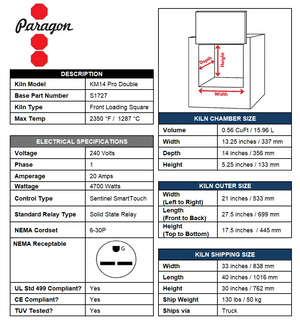 Paragon Pro 14" Depth Ceramic Kiln - Double Barrel