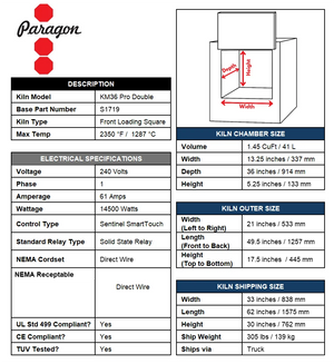 Paragon Pro 36" Depth Ceramic Kiln - Double Barrel