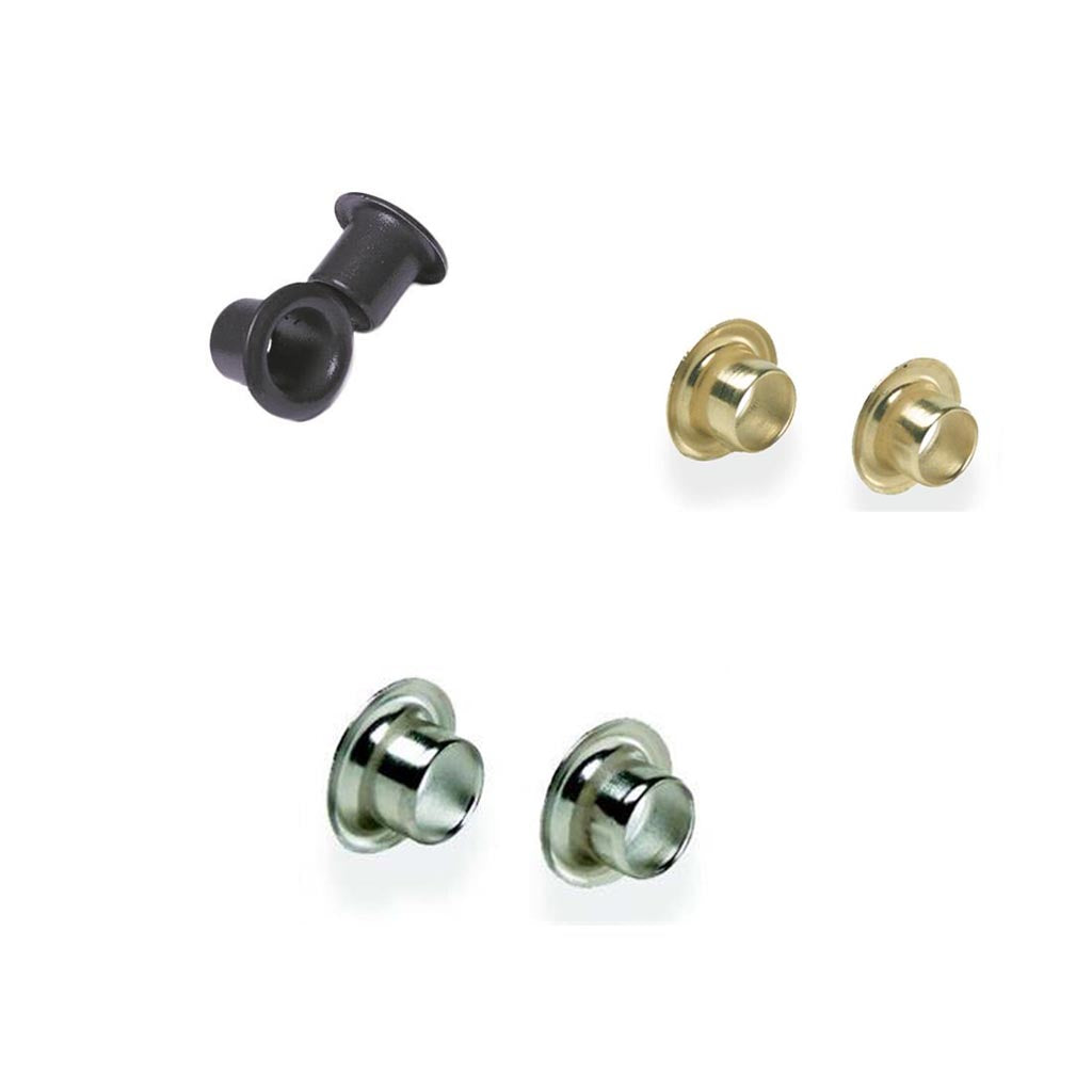 Kydex Eyelets 3/16 or 1/4 Diameter in Brass, Black or Nickel Plating