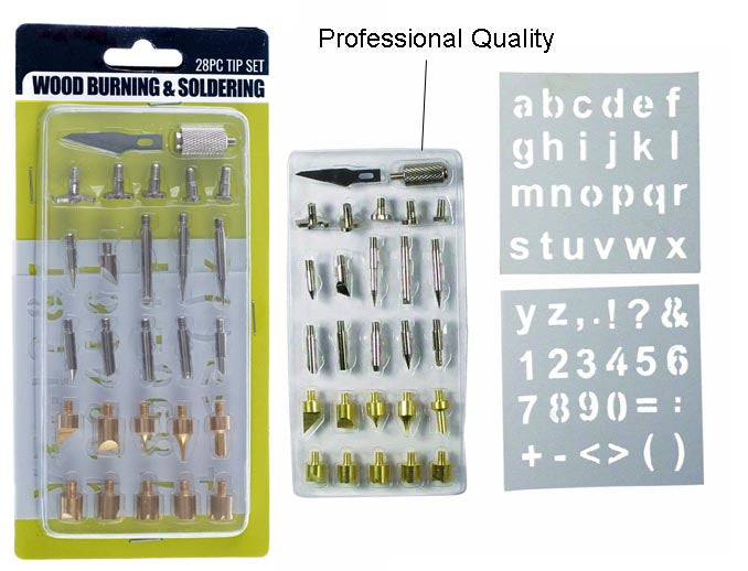 28-piece Wood Working &amp; Soldering Tip Set with Stencils