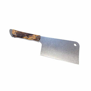 Jantz Made 6.5" Cleaver Shown with Stabilized Hackberry and Mosaic Pins