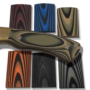 G-10 Damascus Black & Blue knife handle scales